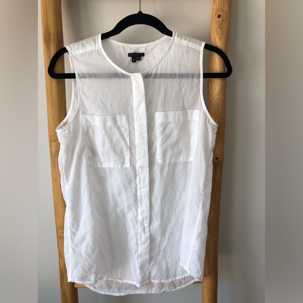 Theory White Sleeveless blouse semi sheer cotton